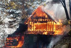 Timber frame house on fire California